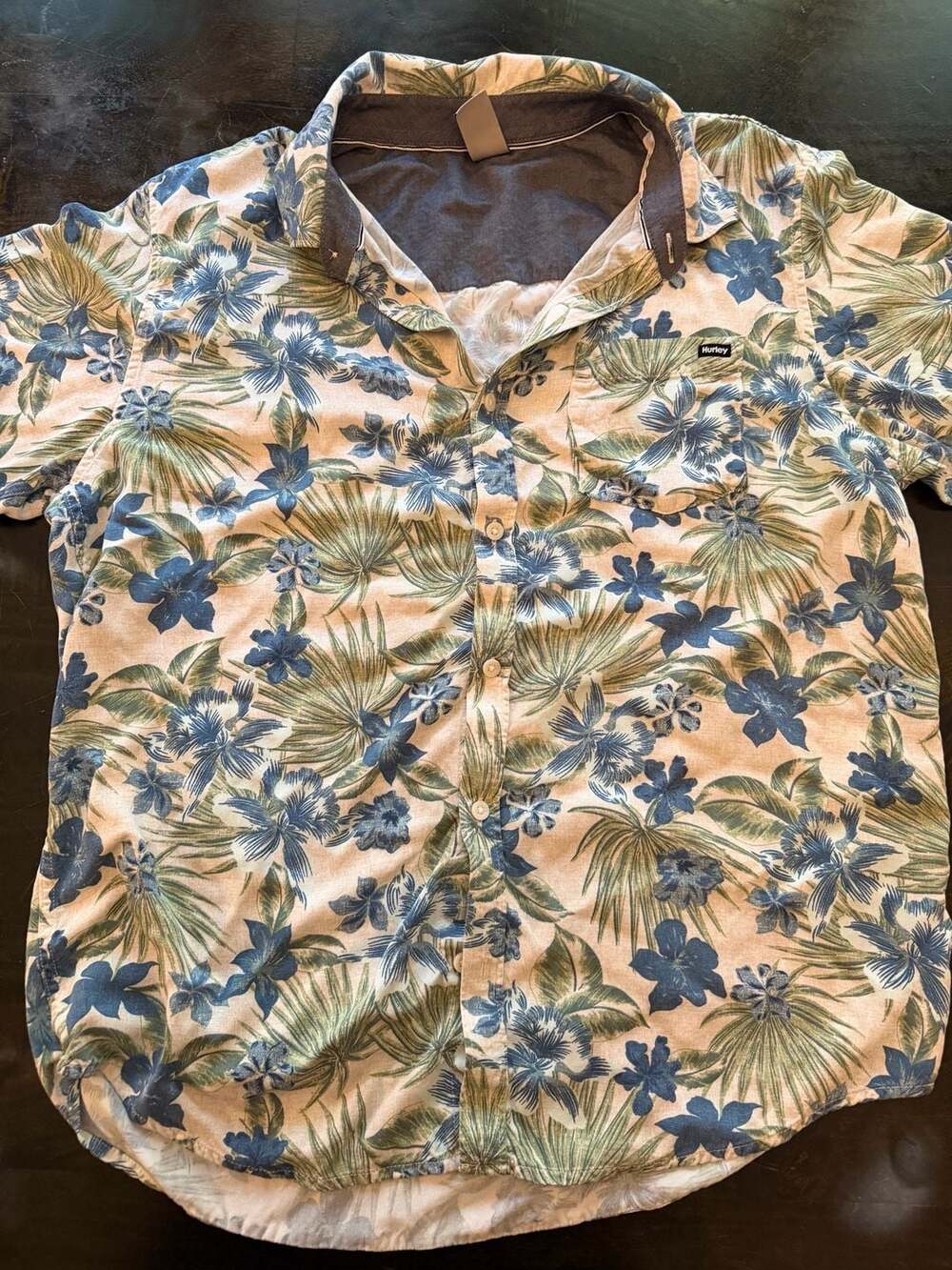 Hurley Men's Floral Palm Print Short Sleeve Button Up Shirt Size L